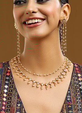 Gold Tone Kundan And Beads Layered Necklace