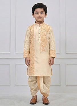 Gold Viscose Embroidered Kids Boys Dhoti Kurta Pyjama