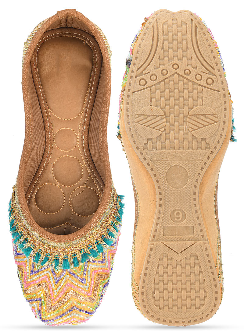 Gold Zari Sequins Work Juti