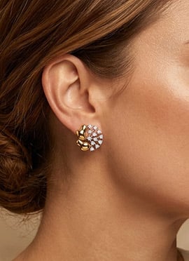 Golden 925 Sterling Silver Moissanite Embellished Stud Earrings