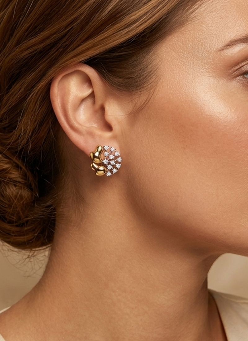 Golden 925 Sterling Silver Moissanite Embellished Stud Earrings Wedding Wear