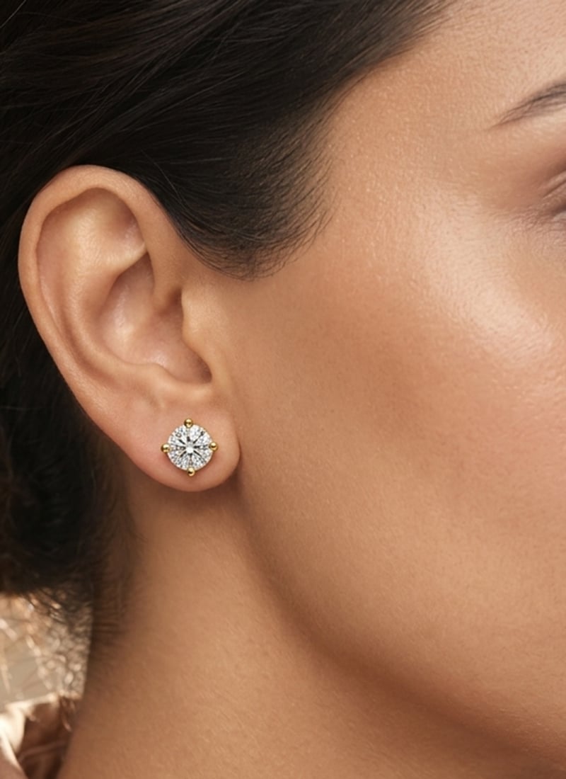 Golden 925 Sterling Silver Moissanite Stone Stud Earrings Wedding Wear