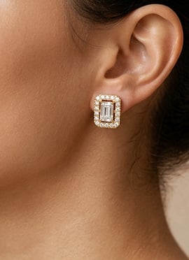 Golden 925 Sterling Silver Moissanite Stone Studded Fashion Stud Earrings