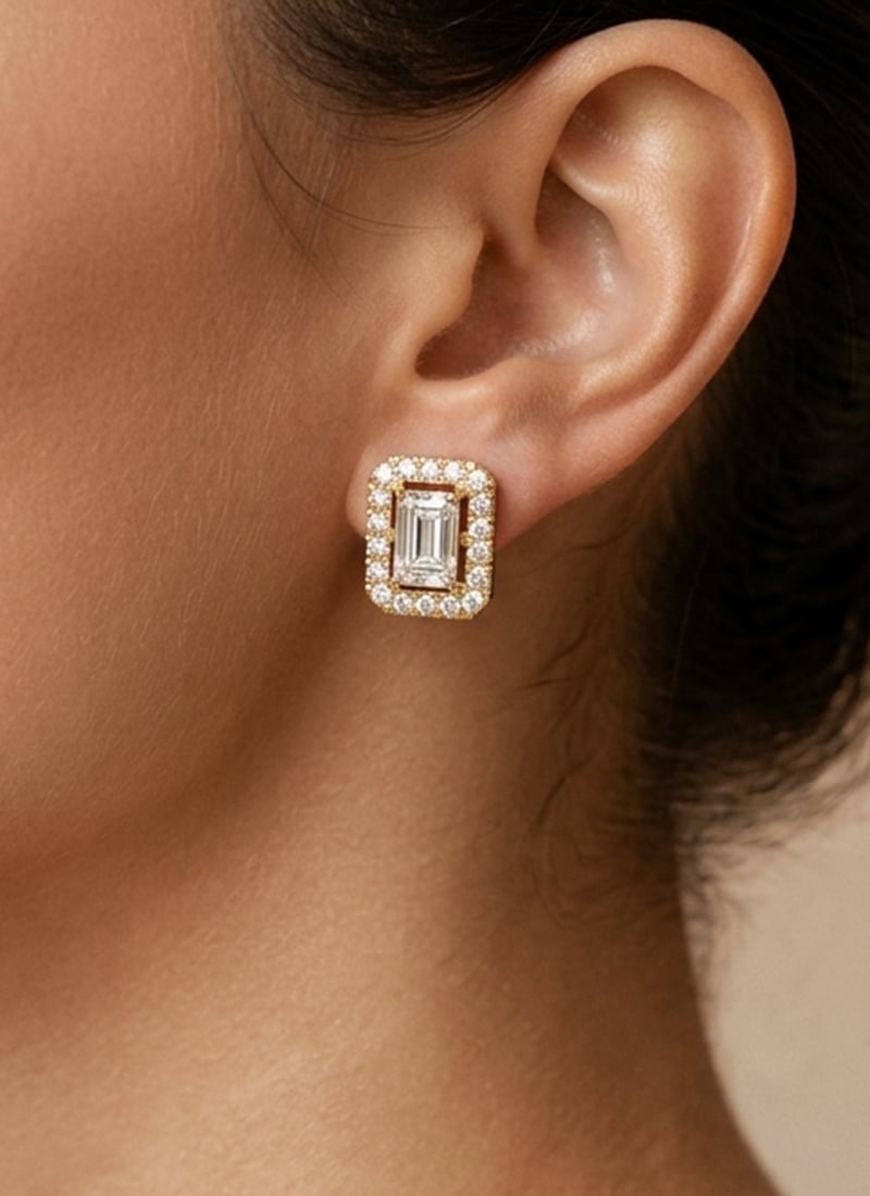 Golden 925 Sterling Silver Moissanite Stone Studded Fashion Stud Earrings Wedding Wear