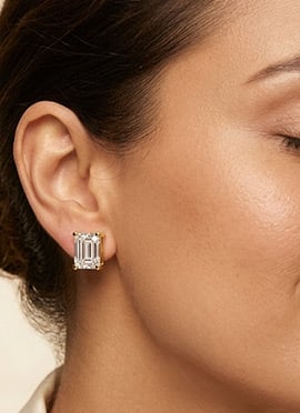 Golden 925 Sterling Silver Stud Earrings Featuring Moissanite Stone Work