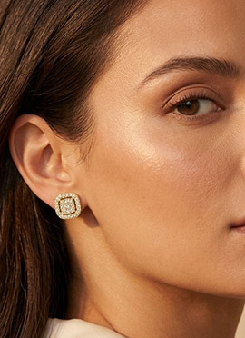 Golden 925 Sterling Silver Stud Earrings With Glittering Moissanite Stones