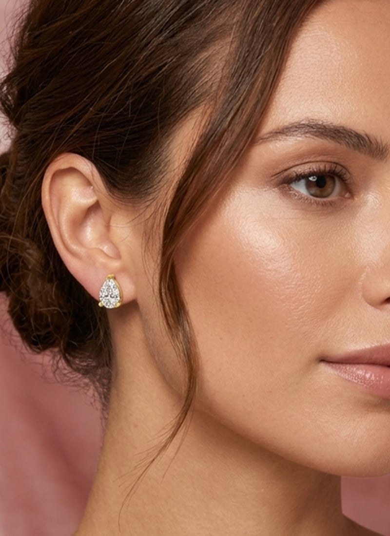 Golden 925 Sterling Silver Stud Earrings With Luxe Moissanite Design Wedding Wear