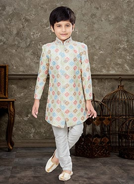 Golden Art Silk Jacquard Indowestern Sherwani