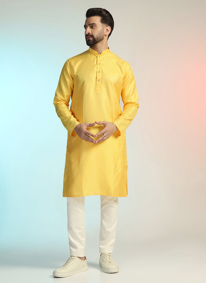 Golden Banglory Silk Embroidered Kurta Pyjama Festive Wear