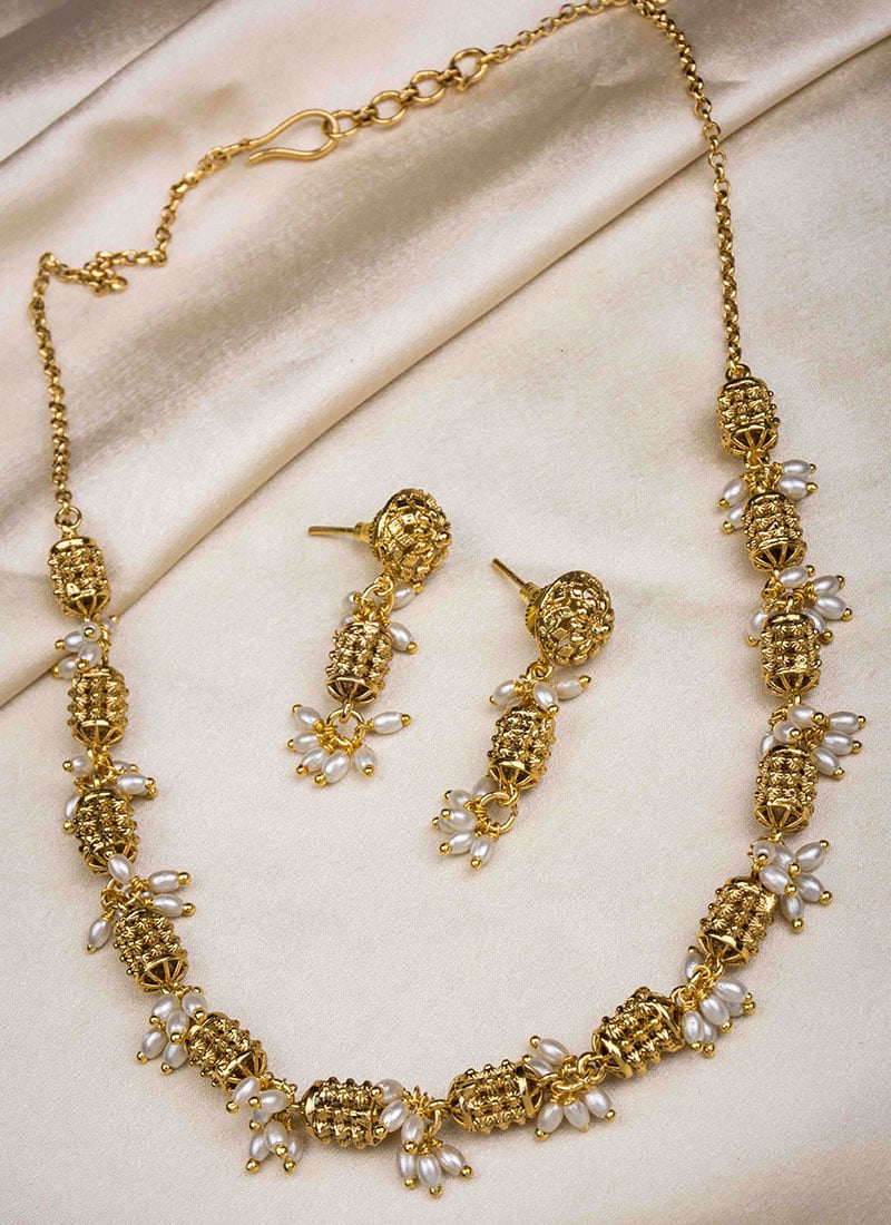 Golden Beaded Elegance Necklace Festive Wear