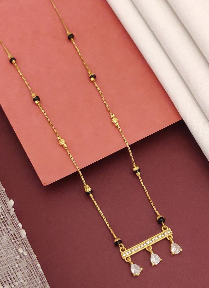 Golden Beads And Stone Butterfly Curve Mangalsutra Festive Wear