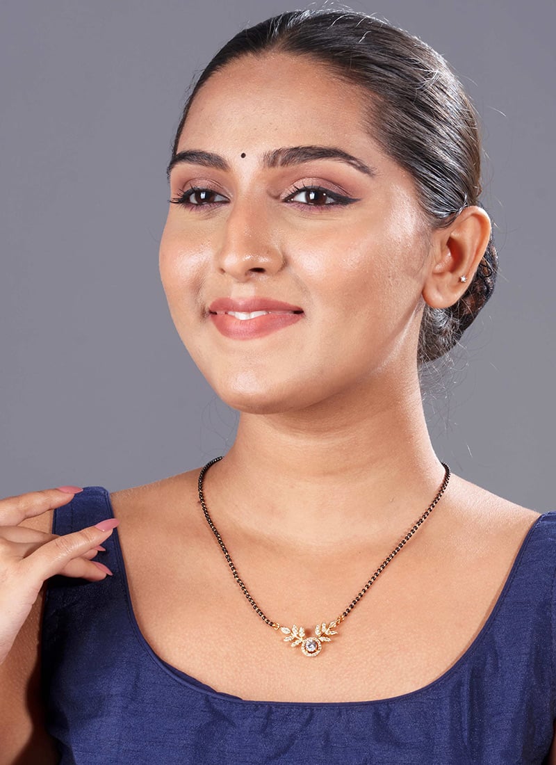 Golden Beads And Stone Mangalsutra Festive Wear