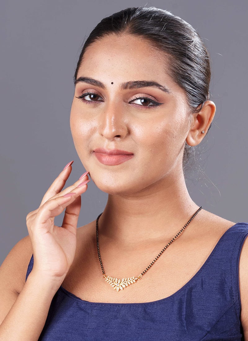 Golden Beads And Stone Mangalsutra Festive Wear
