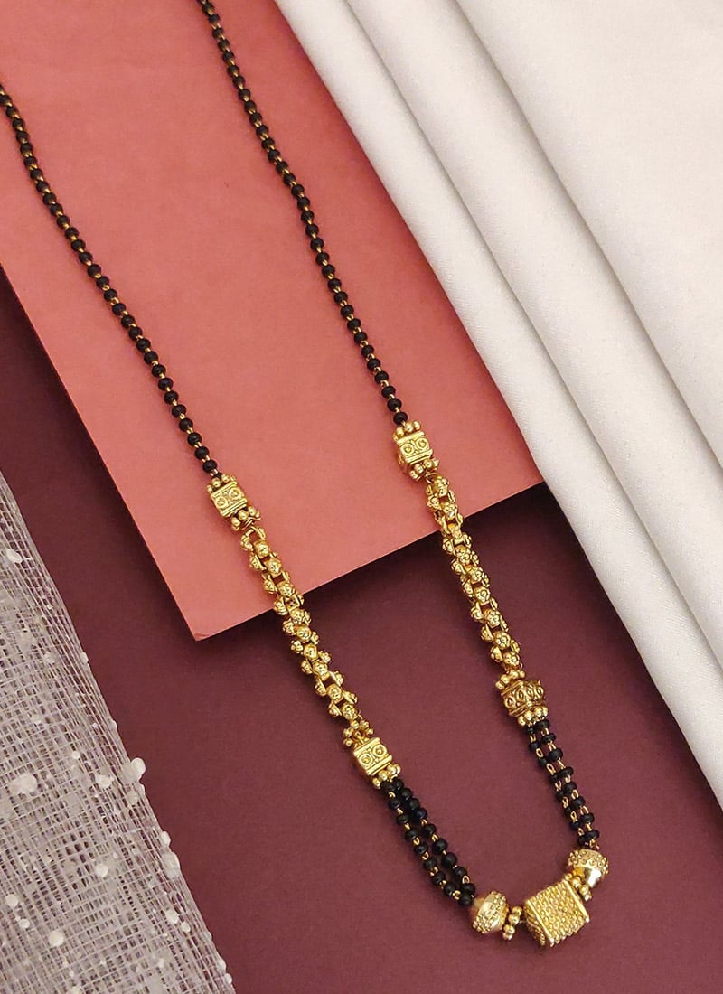 Golden Beads And Stone Teardrop Charm Bar Mangalsutra Festive Wear