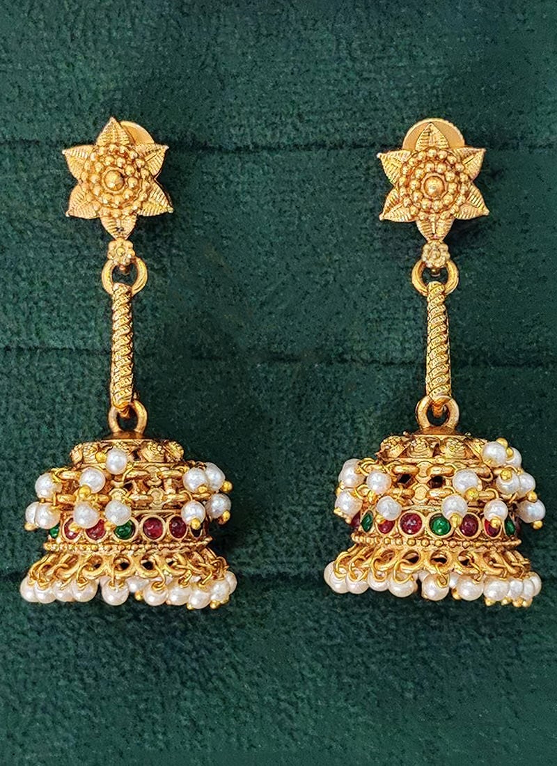 Golden Beads Kundan Enchanting Jhumka Festive Wear