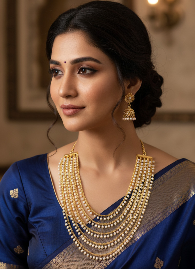 Golden Beads Work Necklace Set Festive Wear