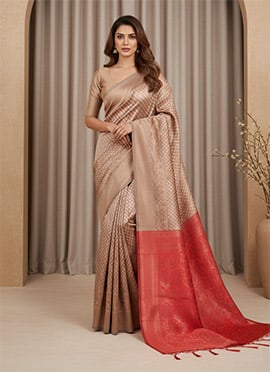 Golden Beige Banarasi Silk Zari Saree