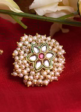 Golden Brass Pearl Ring