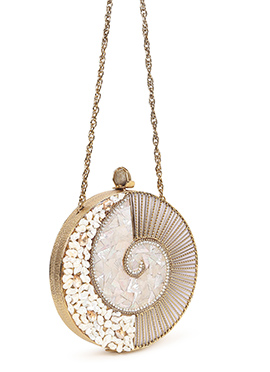 Golden Brass Stone And Beads Kundan Work Clutch