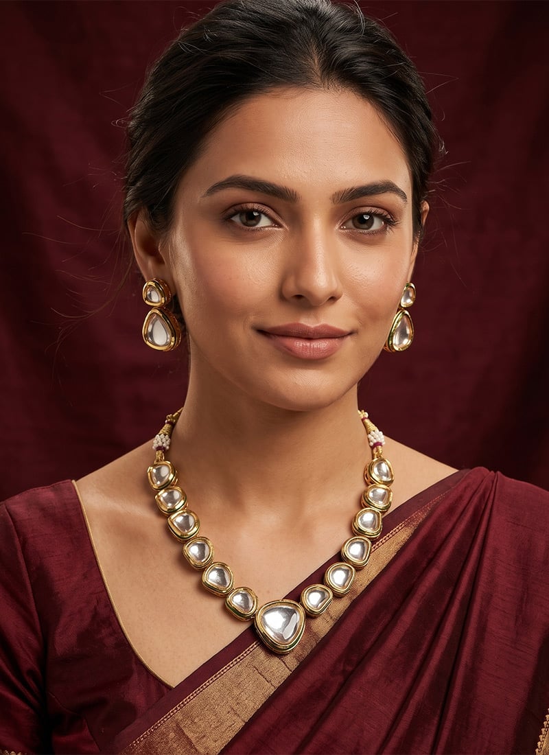 Golden Classic Kundan Necklace Set After Six Wear