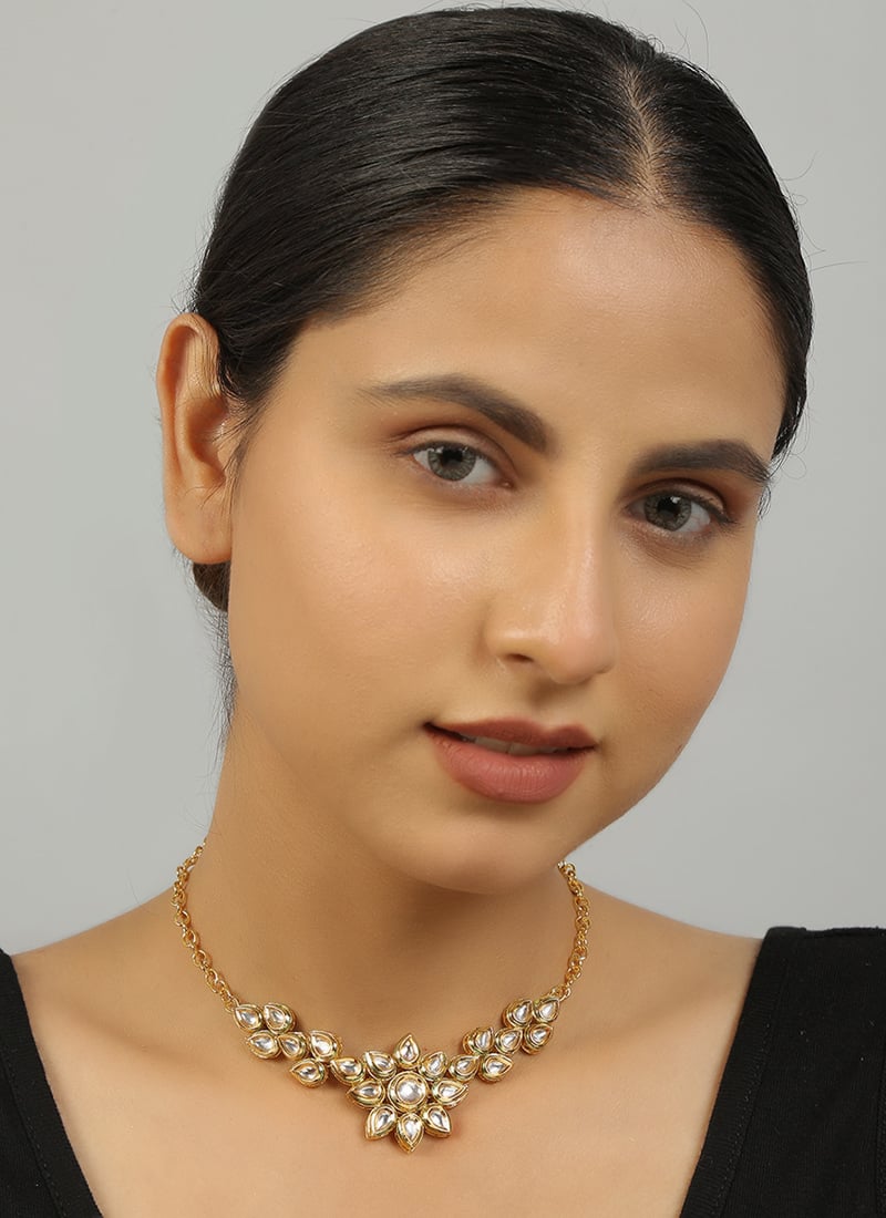 Golden Copper Kundan Necklace Festive Wear