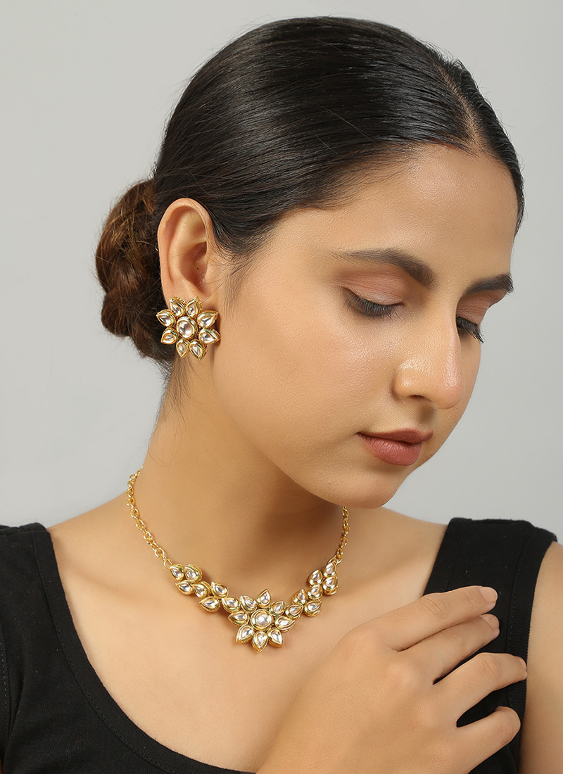 Golden Copper Kundan Necklace Festive Wear