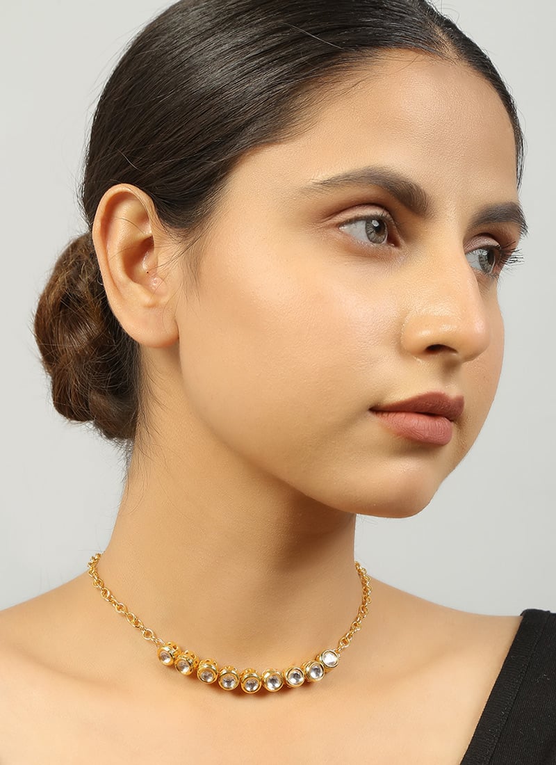 Golden Copper Kundan Necklace Festive Wear