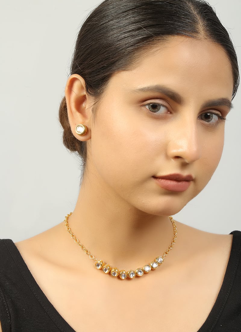 Golden Copper Kundan Necklace Festive Wear
