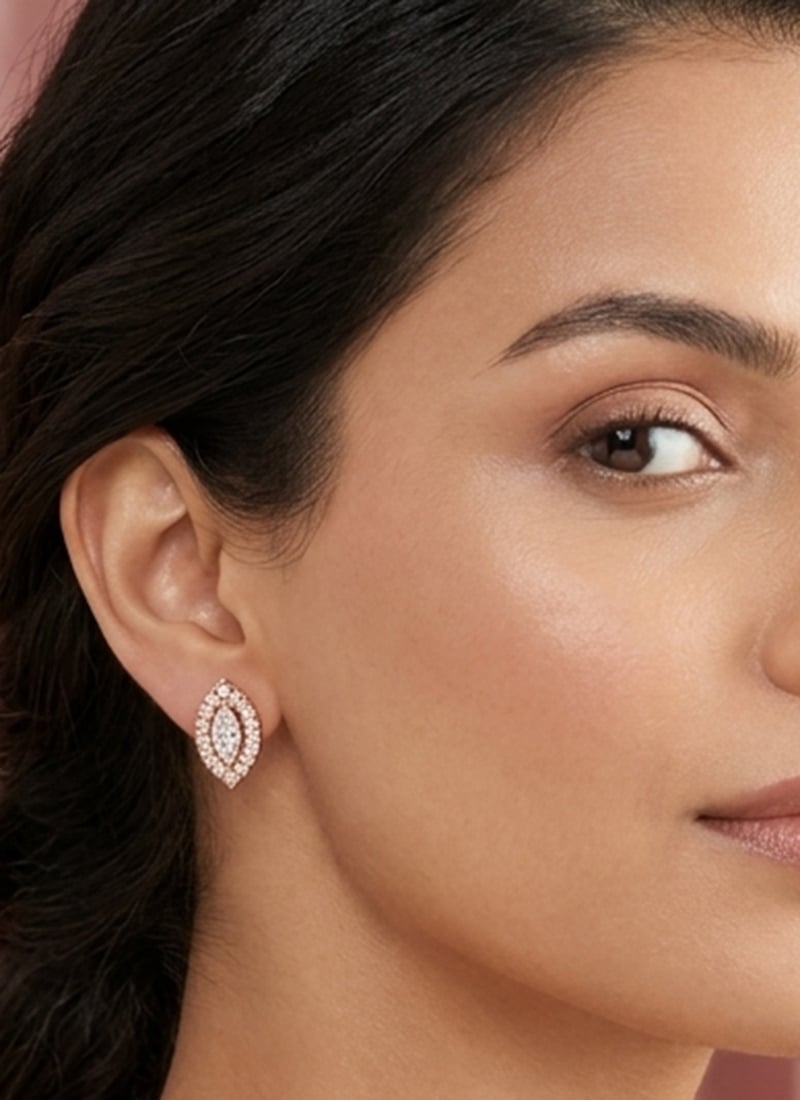 Golden Designer 925 Sterling Silver Stud Earrings With Moissanite Work Wedding Wear