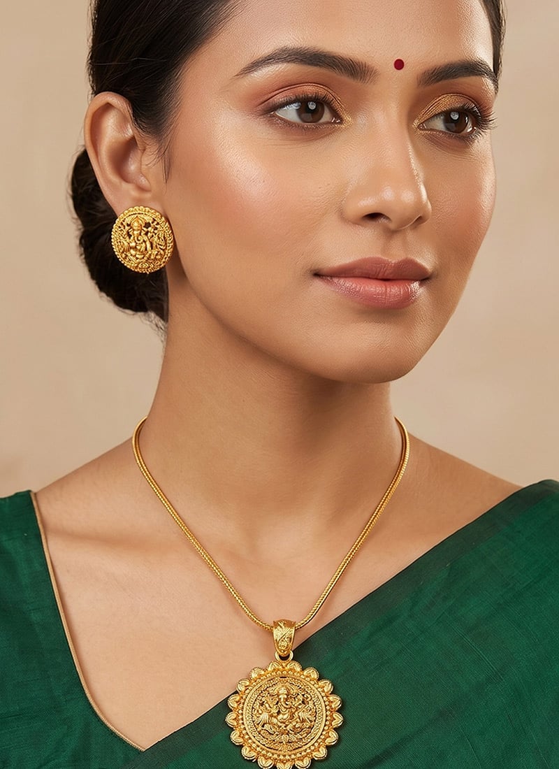Golden Ganesha Pendant Set Festive Wear