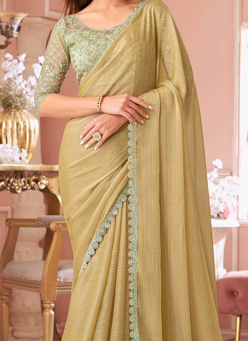 Black & Golden Color Georgette Sequins Embroidered Saree