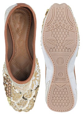 Golden Hand Embroidered Sequins With Moti Work Juti