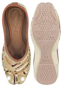 Golden Hand Embroidered Sequins With Stone Work Juti