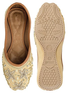 Golden Hand Embroidered Stone And Beads Work Juti