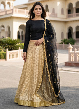 Golden Kasturi Silk Sequins Zari Gota Work Lehenga