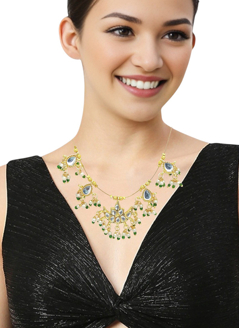 Golden Kundan And Beaded Necklace Set Festive Wear