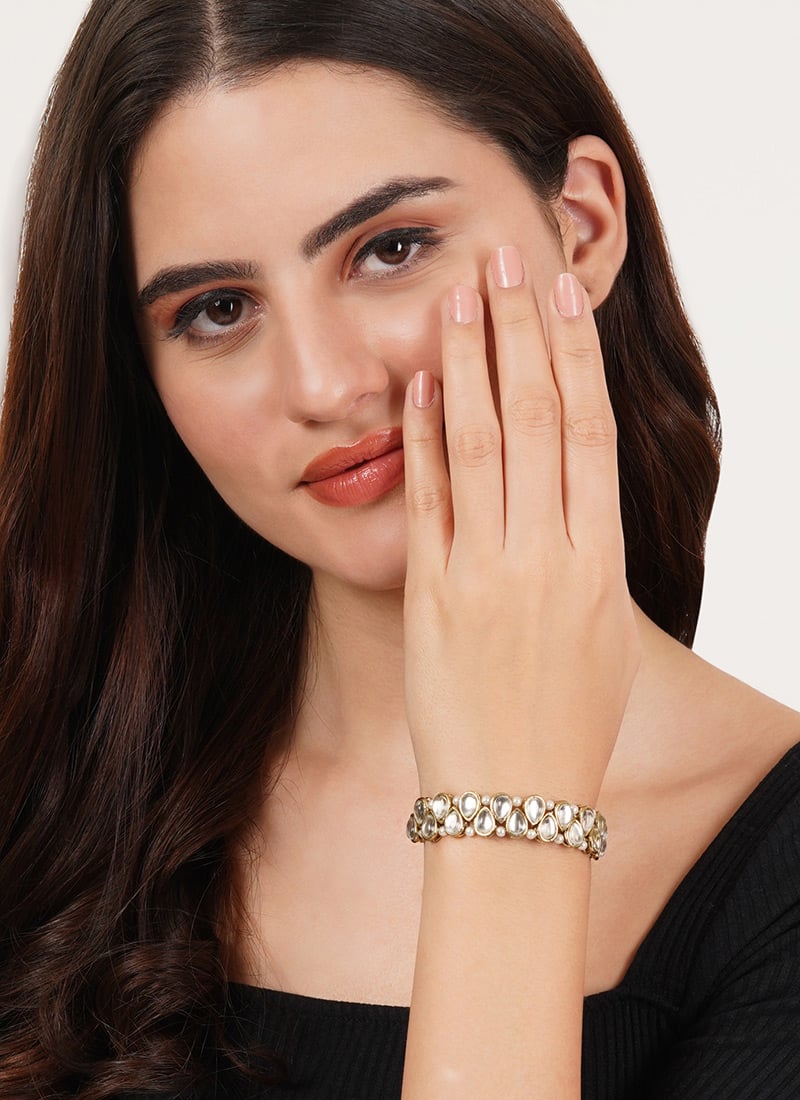Golden Kundan And Beads Bracelet Festive Wear
