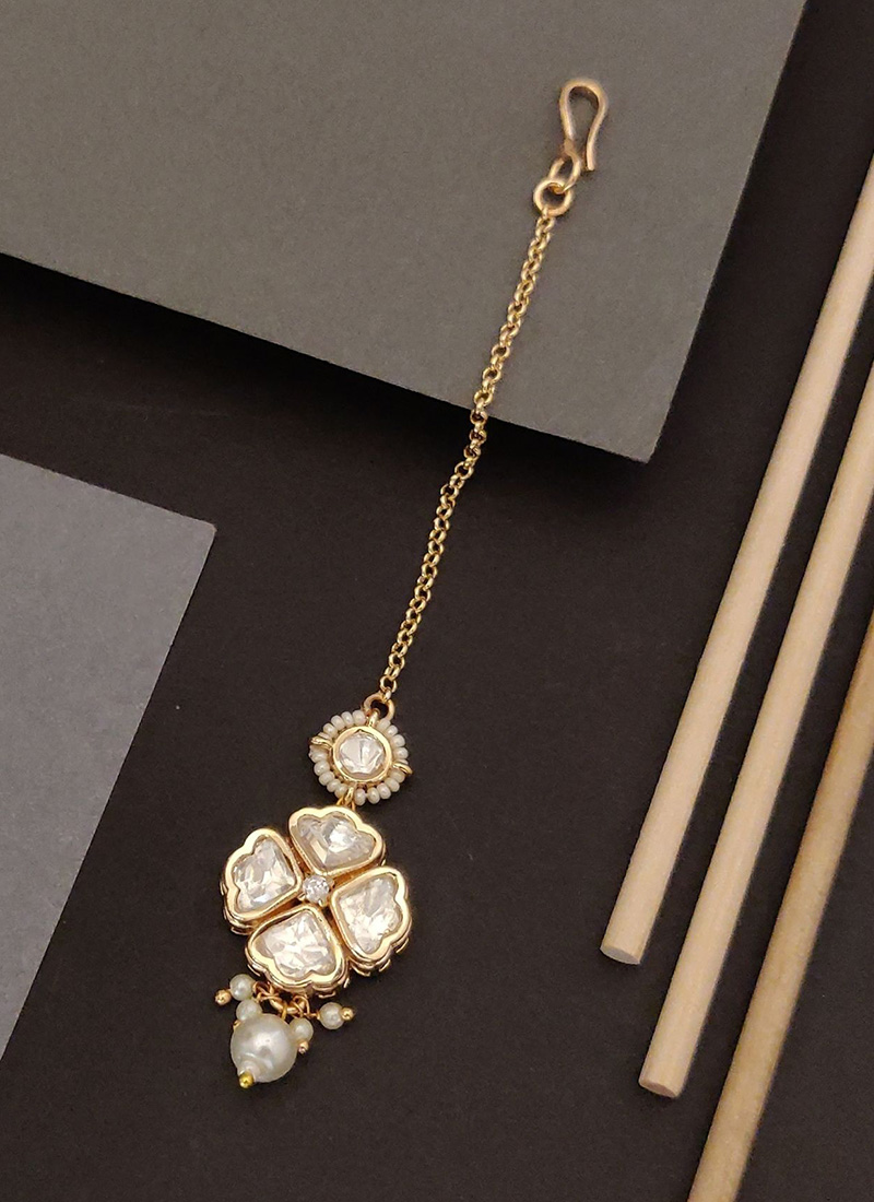 Golden Kundan And Beads Classy Mangtikka  Festive Wear