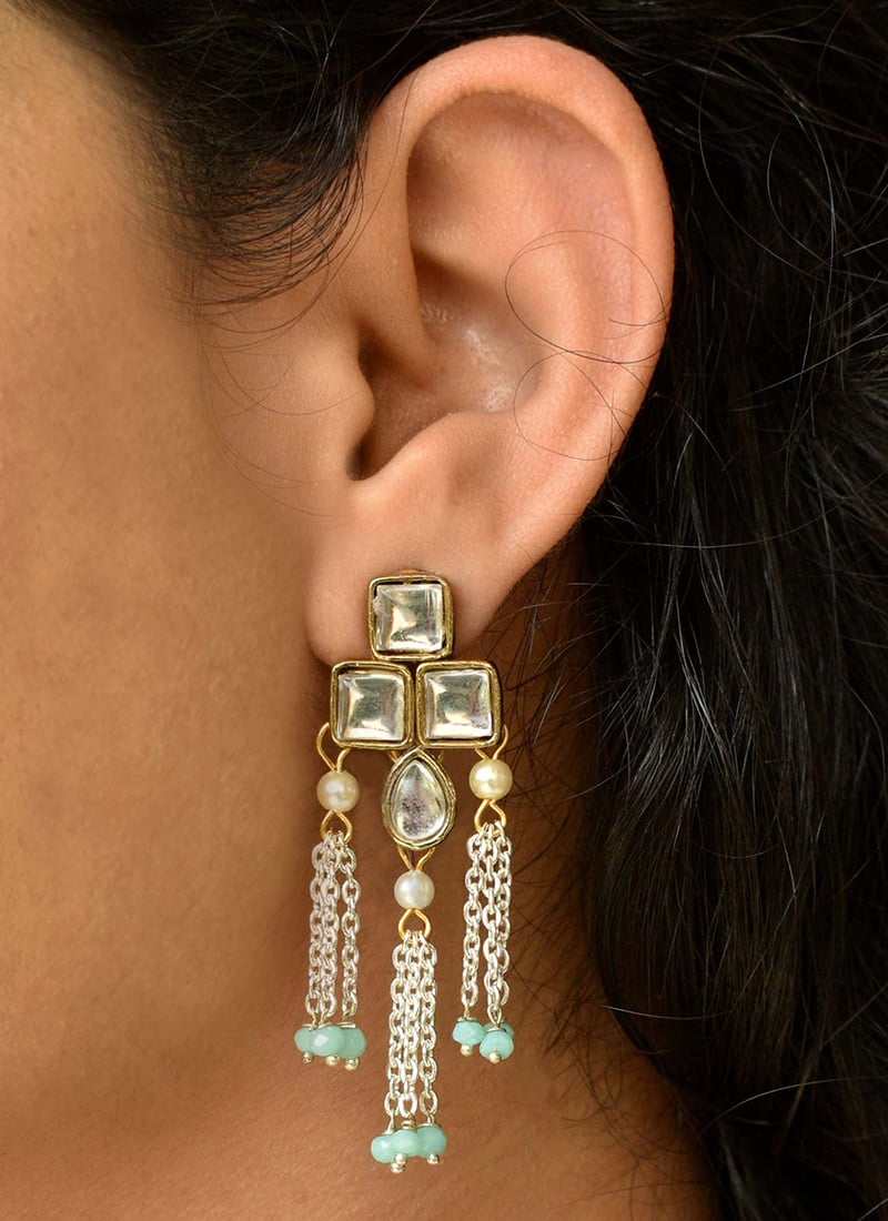 Golden Kundan And Beads Danglers After Six Wear