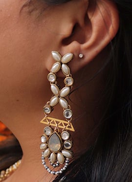 Golden Kundan And Beads Danglers