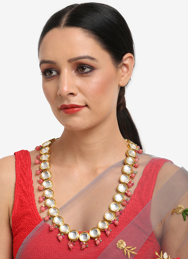 Golden Kundan And Beads Necklace Wedding Wear