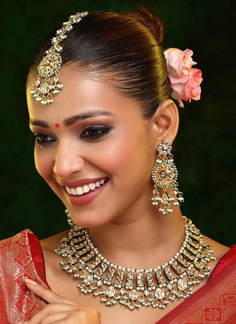 Golden Kundan And Beads Necklace Festive Wear
