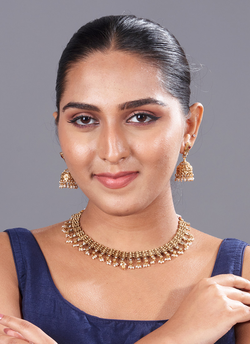 Golden Kundan And Beads Necklace Festive Wear