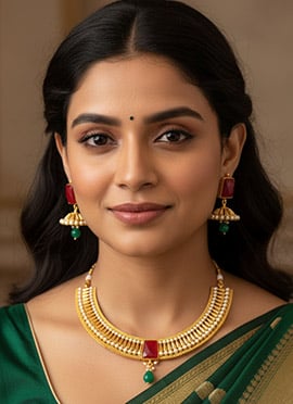 Golden Kundan And Beads Work Necklace Set