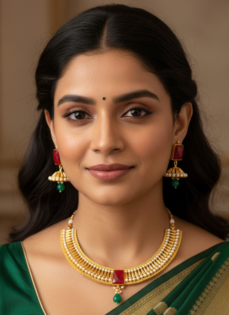 Golden Kundan And Beads Work Necklace Set