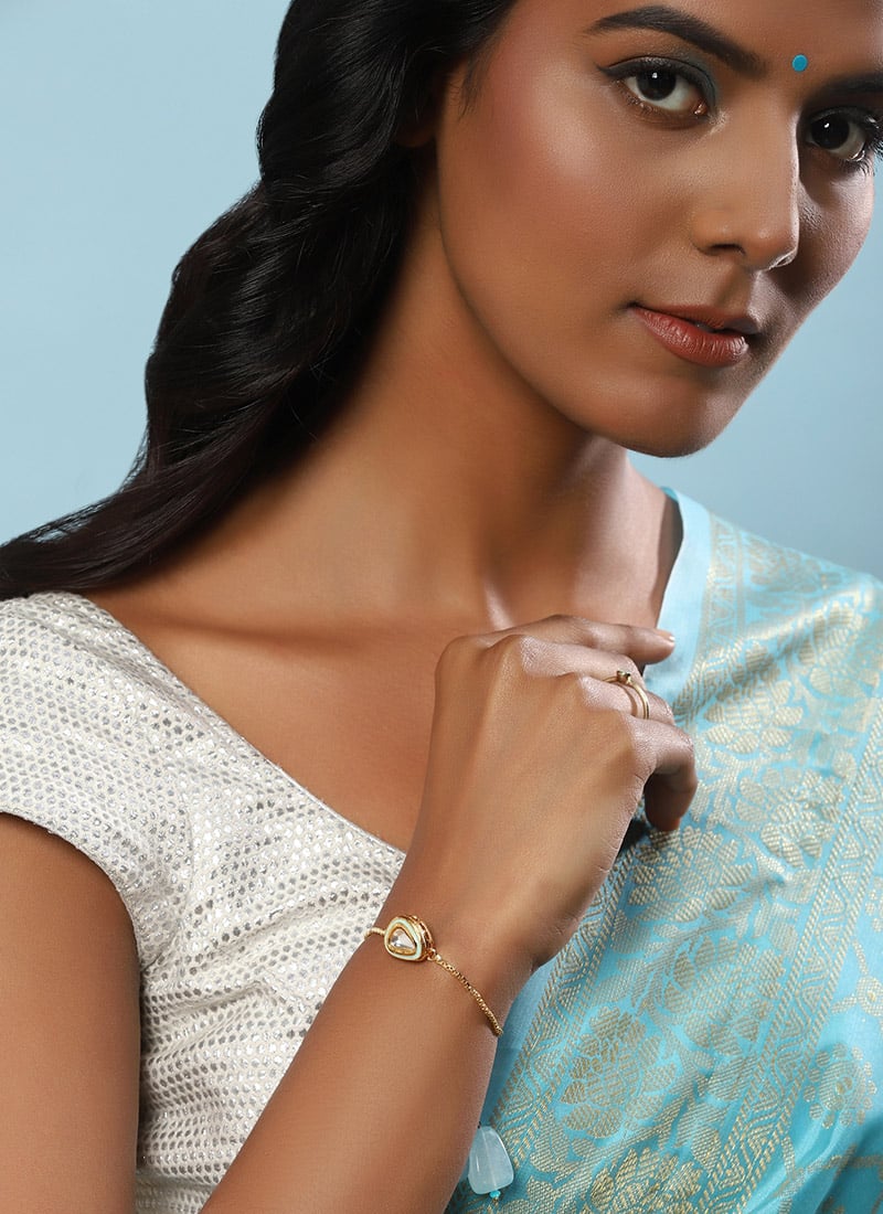 Golden Kundan And Moti Bracelet After Six Wear
