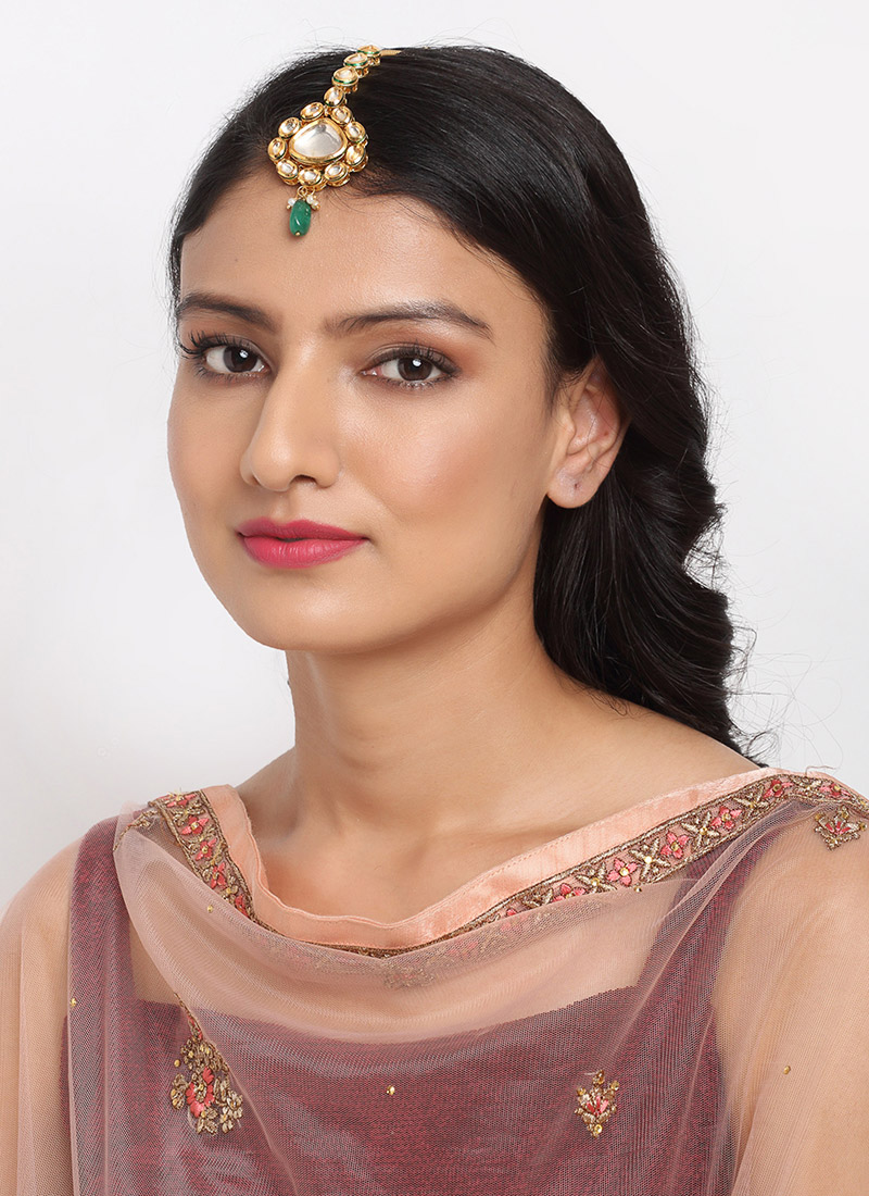 Golden Kundan And Moti Mangtikka Festive Wear