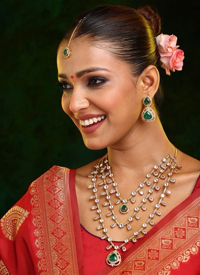 Golden Kundan And Stone Necklace Set Wedding Wear