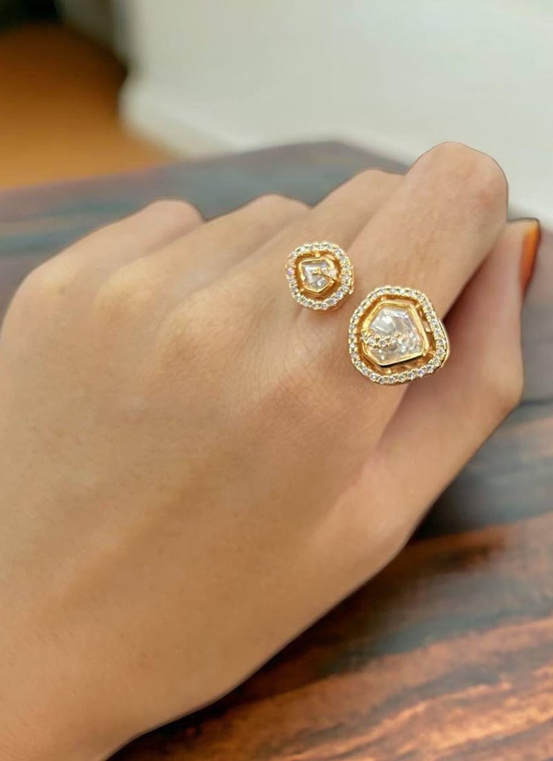 Golden Kundan And Stone Ring