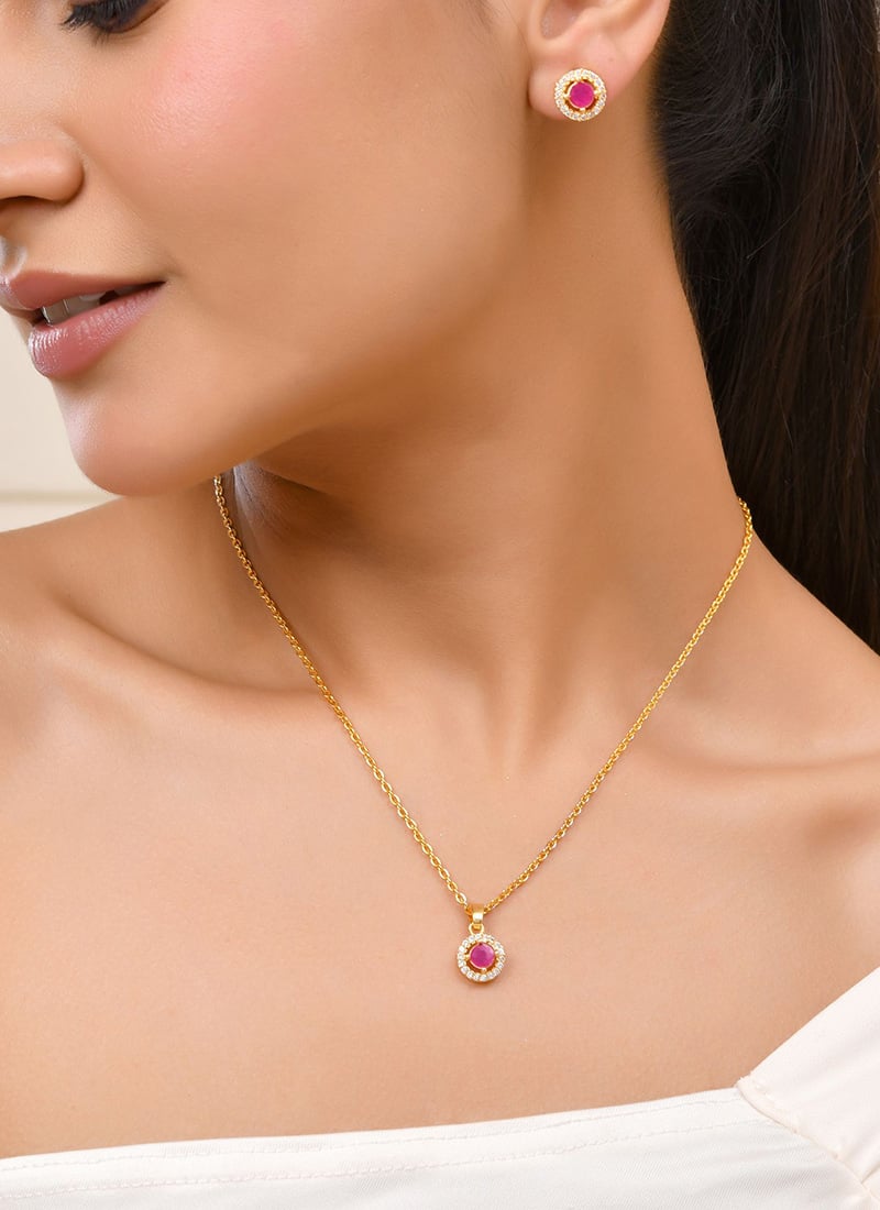 Golden Kundan And Stone Work Dazzling Pendent Set For Women  After Six Wear